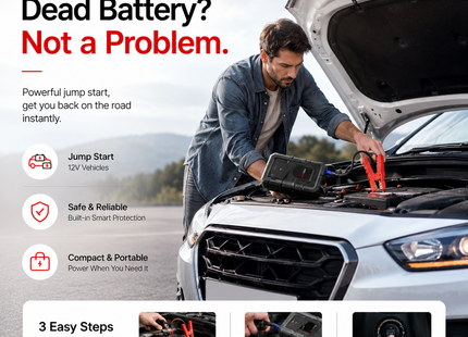 SAFEMATE 1000A Jump Starter for 6L Gas Engines | 3-Second Start, 37Wh Portable Power Bank