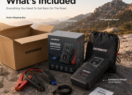 SAFEMATE 1000A Jump Starter for 6L Gas Engines | 3-Second Start, 37Wh Portable Power Bank