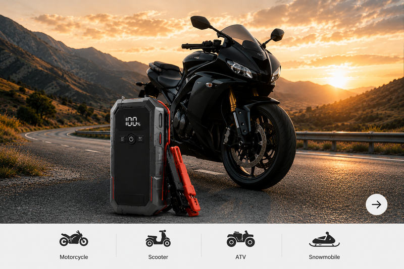safemate portable jump starter for motorcycle, car, suv, and truck