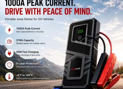 SAFEMATE 800A Jump Starter for 5L Gas Engines | 3-Second Start, 29.6Wh Portable Power Bank